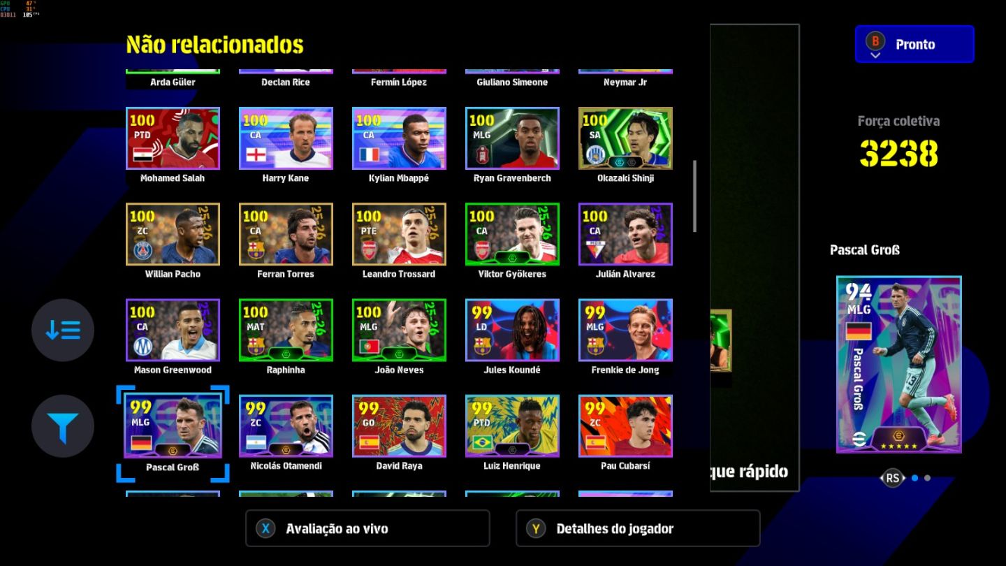Conta PC Steam Baggio 108, Eric Cantona 106, Declan Rice 106, Nesta 107 e CIA