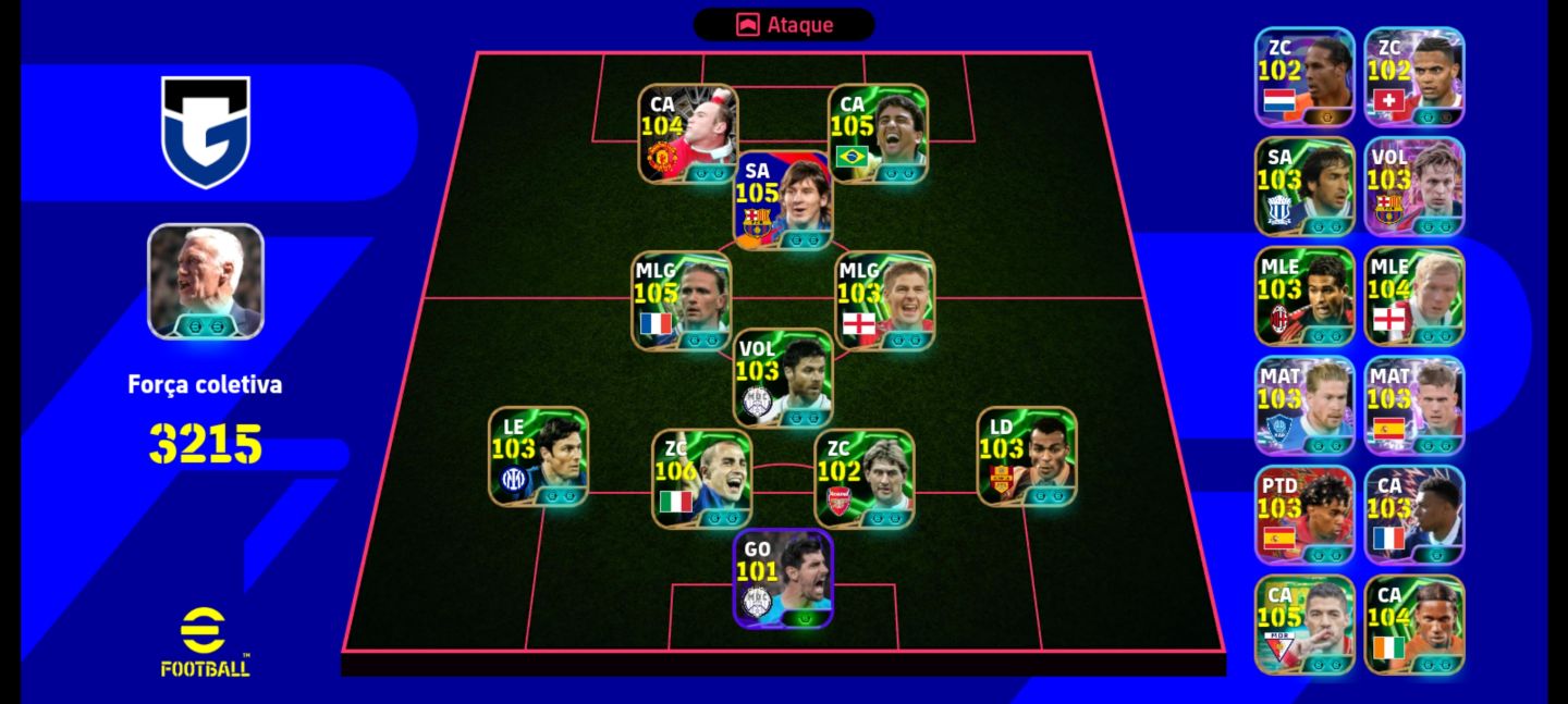 Conta Efootball-Messi d Pack,Rooney,Bebeto,Suárez,Drogba,Petit,Canavarro,De Jong