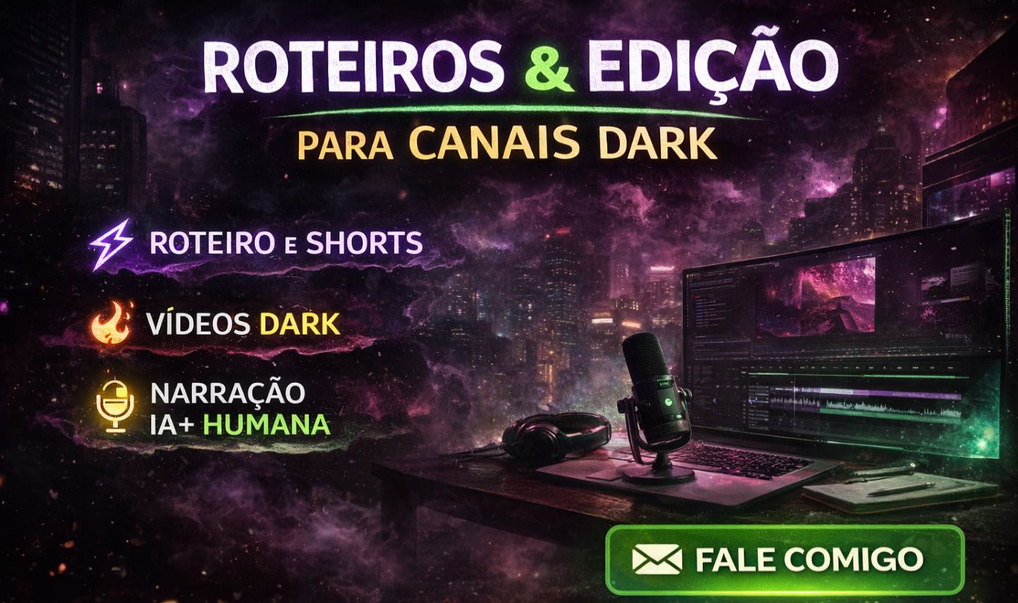 Roteiros e Edição para Canais Dark | Qualidade e Alta Retenção Garantida!