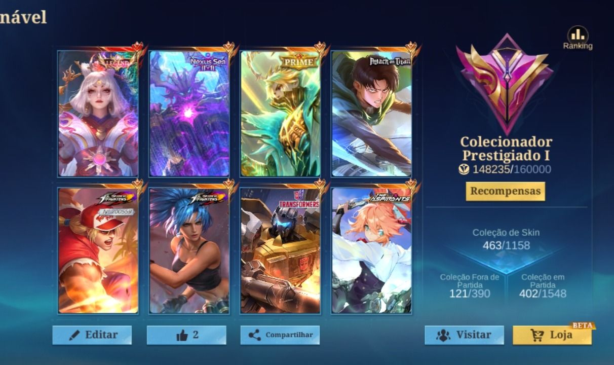Legend Lunox - 463 Skins - Full herói e emblemas - líder de clã nível 10