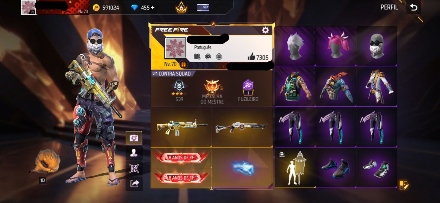 Conta free fire gemada com bandeirao mandela angelical barbinha punho passe raro