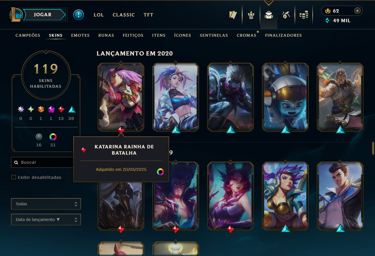 Conta lol lvl 176 - platina 4 (SOLOQ)
