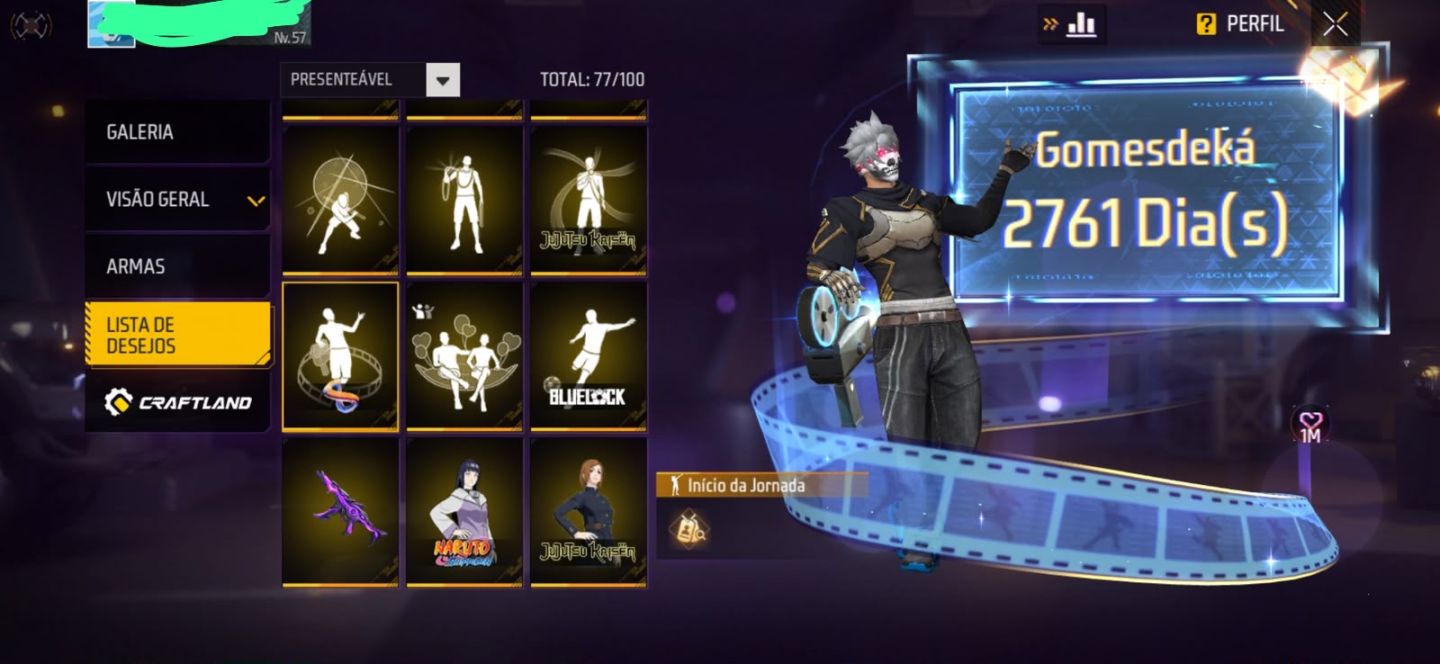 CONTA DE FREEFIRE COM PASSE DO JAGUAR!!(Leia a descrição)