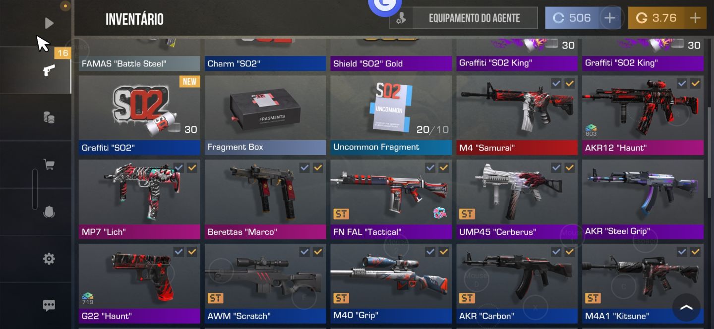 Conta com 1800 golds em skins