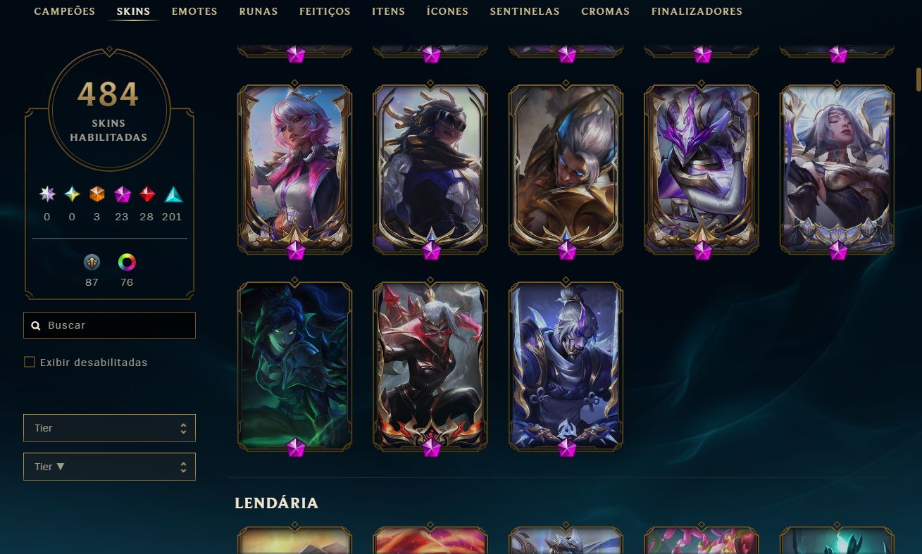 Conta Nível 766 - Platina IV Solo/Platina III Flex - 484 Skins
