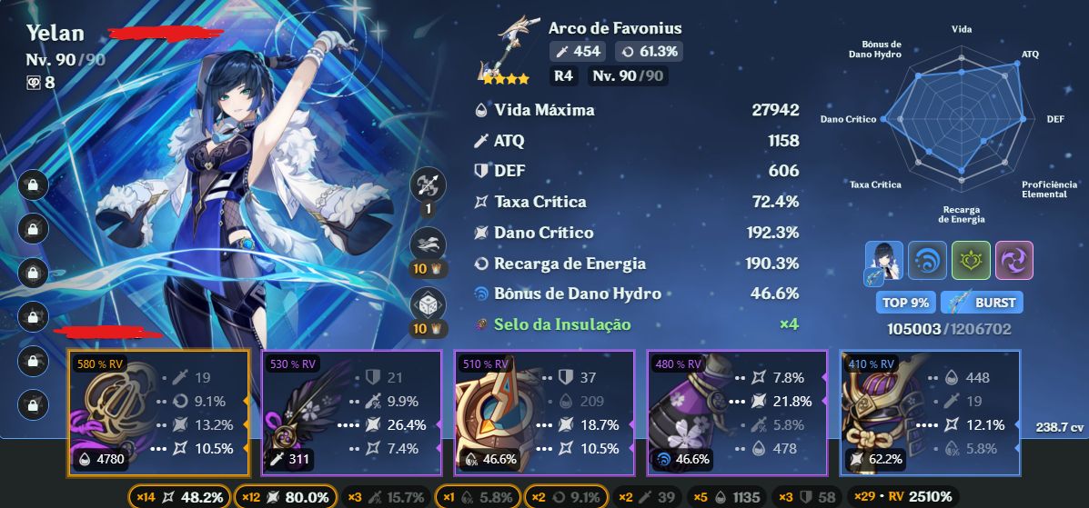 Conta Genshin Impact NA/AR60/28 T5/16 armas/Pity Garantido e Builds Insanas