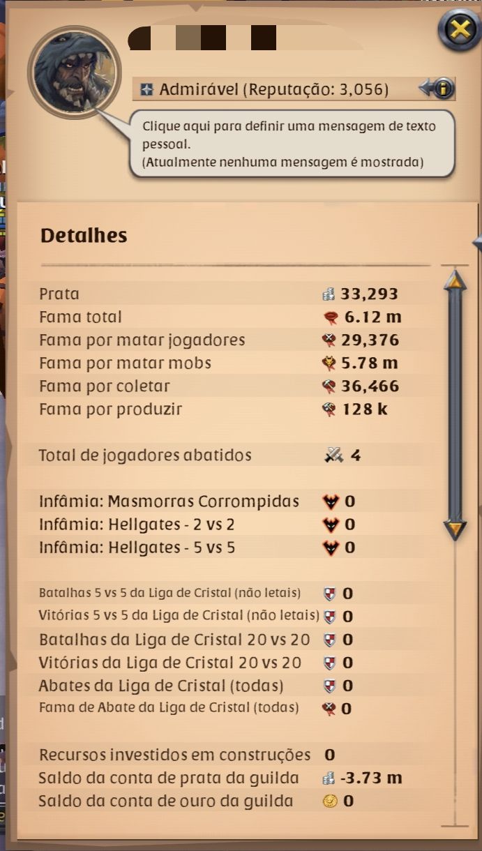 Conta Albion online focada em bordão e coleta