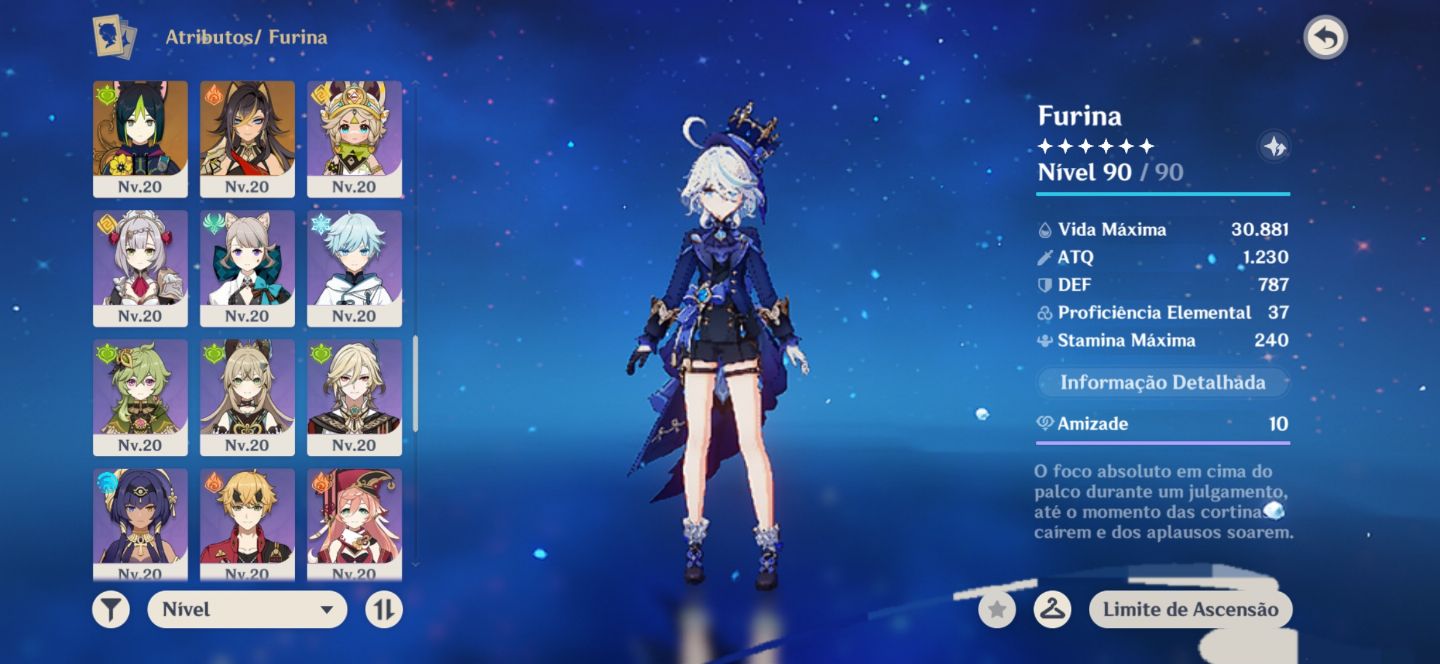 Conta de Genshin Impact com Furina C3, Citlali e assinatura, Nicole e muito mais