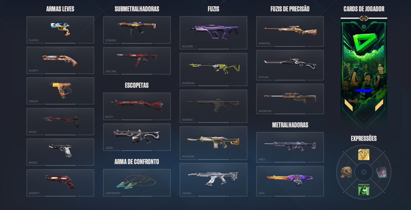 Conta Valorant com Skins - Lvl 314 quase R$3 MIL GASTOS - Ascendente