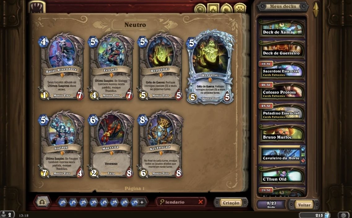 Conta de Hearthstone com muitas lendárias