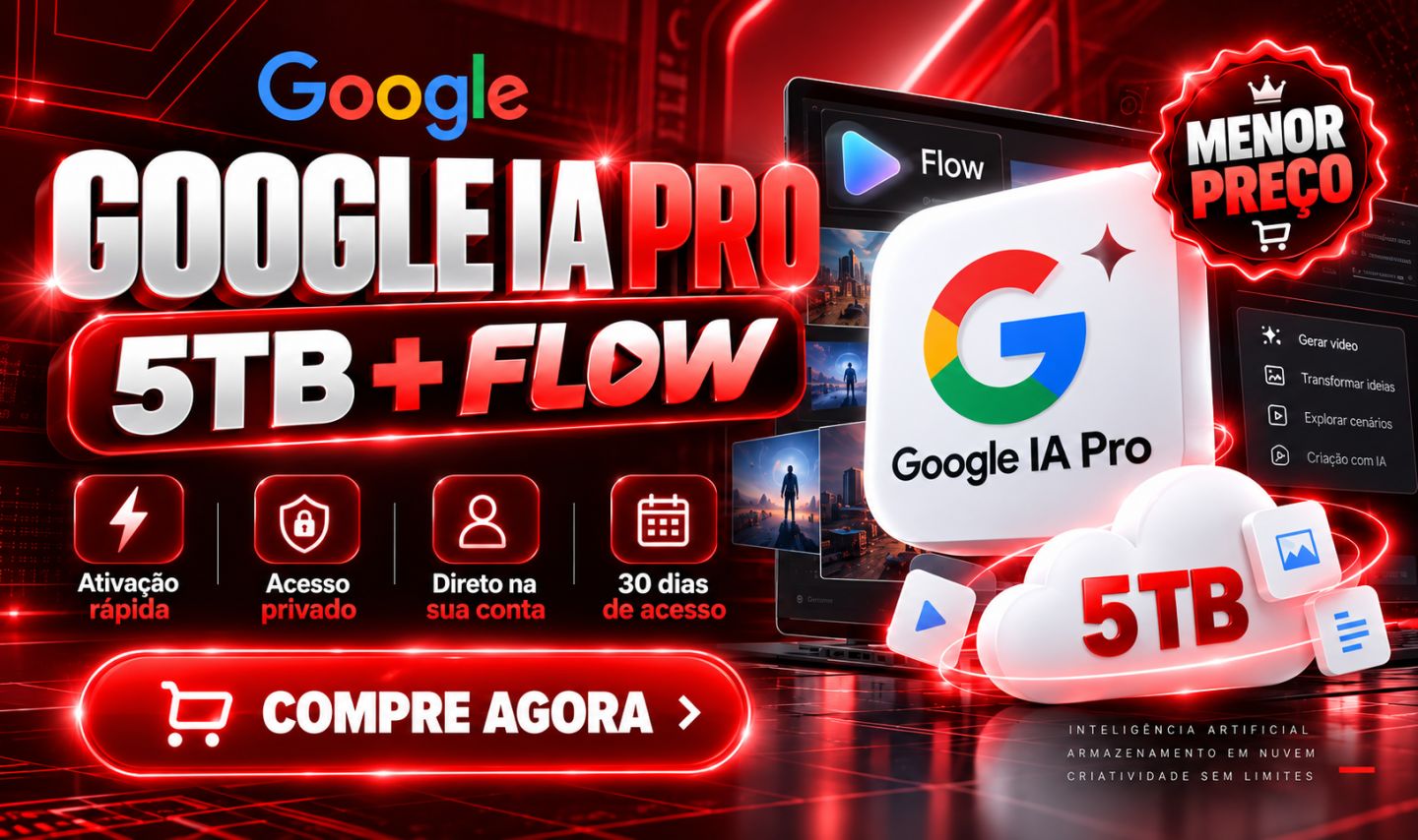 GEMINI PRO + FLOW + 5TB | GOOGLE | ATIVAÇÃO NO SEU E-MAIL | RÁPIDO E FÁCIL