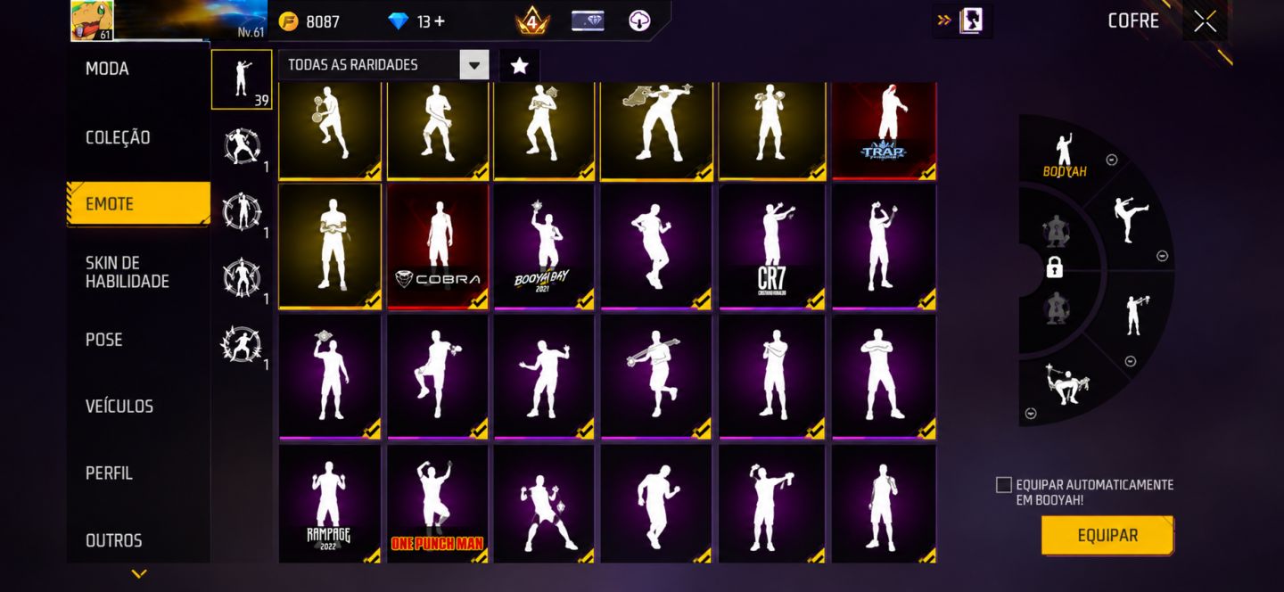 Conta de ff gemada level 61 e vários itens raros