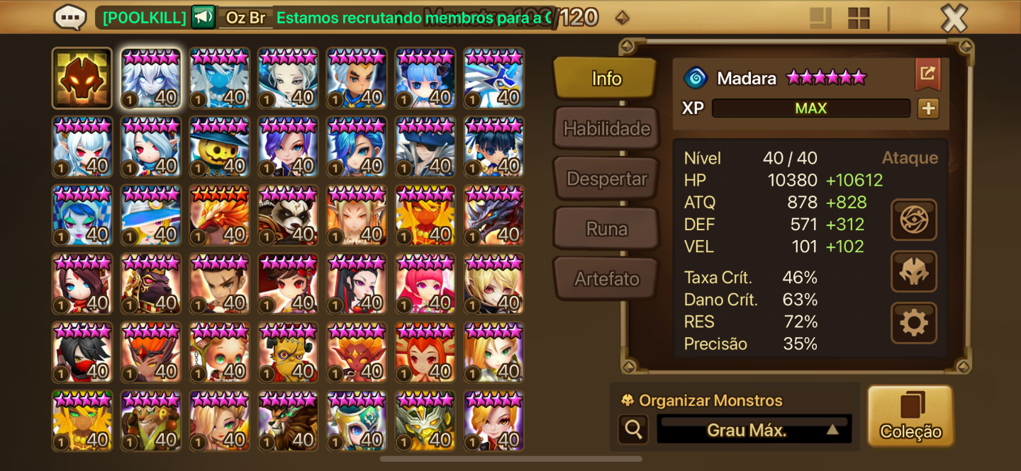 Conta summoners war com muitos mobs, excelentes nat 5 e rahul nat5ld.Aceito ofer
