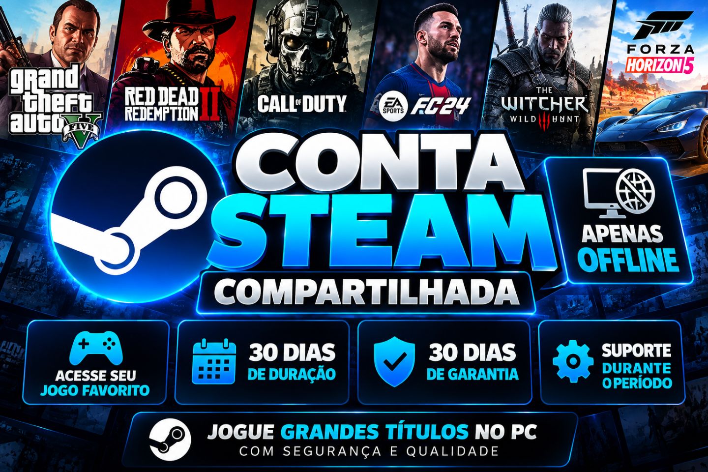 Conta Steam com GTA 5 Compartilhada | Apenas Offline | 30 Dias de Duração