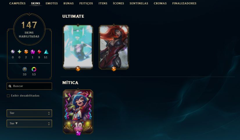 CONTA NIVEL 292 / 147 SKINS / MF EXOCÓSMICA/ 9 LENDÁRIAS/ 51 ÉPICAS /TODOS CHAMP