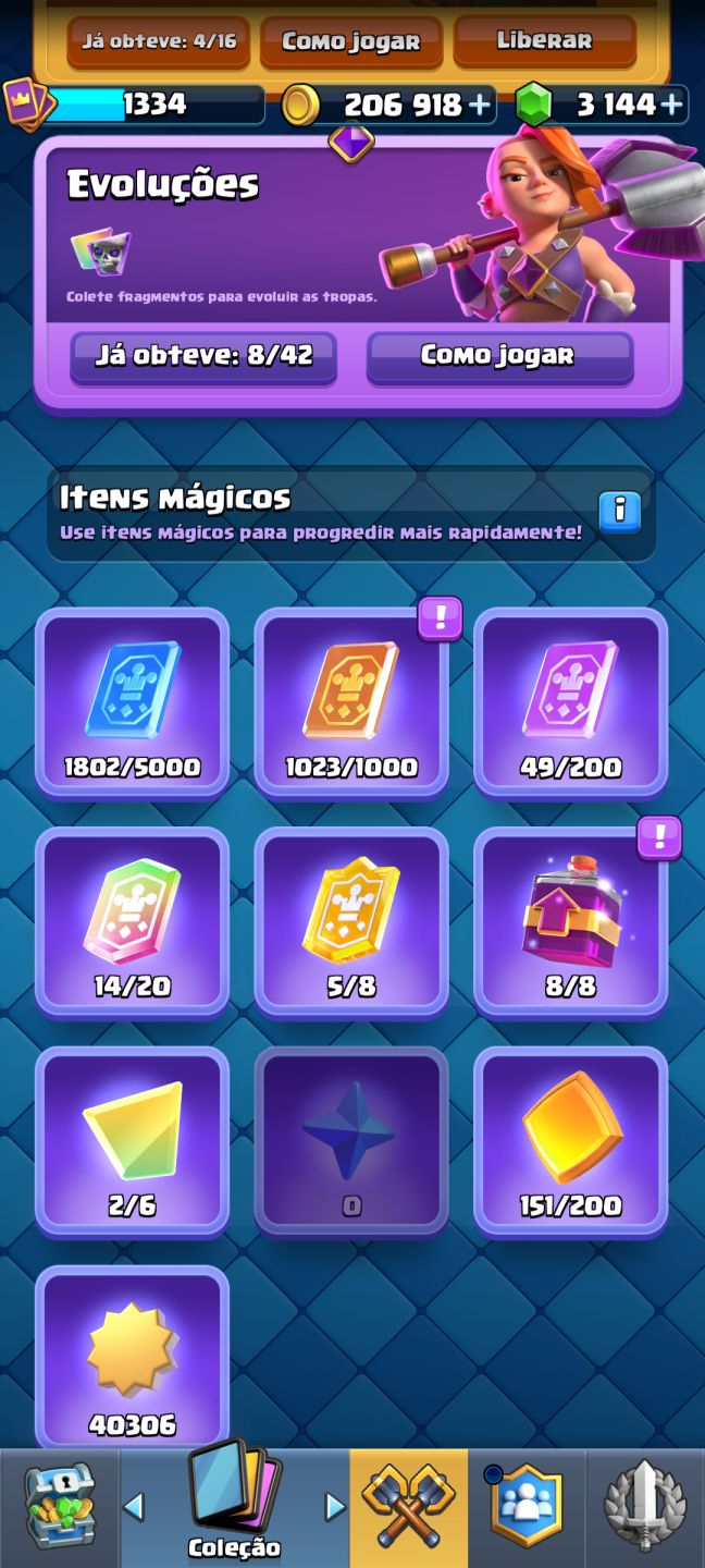 Conta Clash Royale 6 anos / 8 evoluções / 4 heróis / 3 campeões / 3000 gemas
