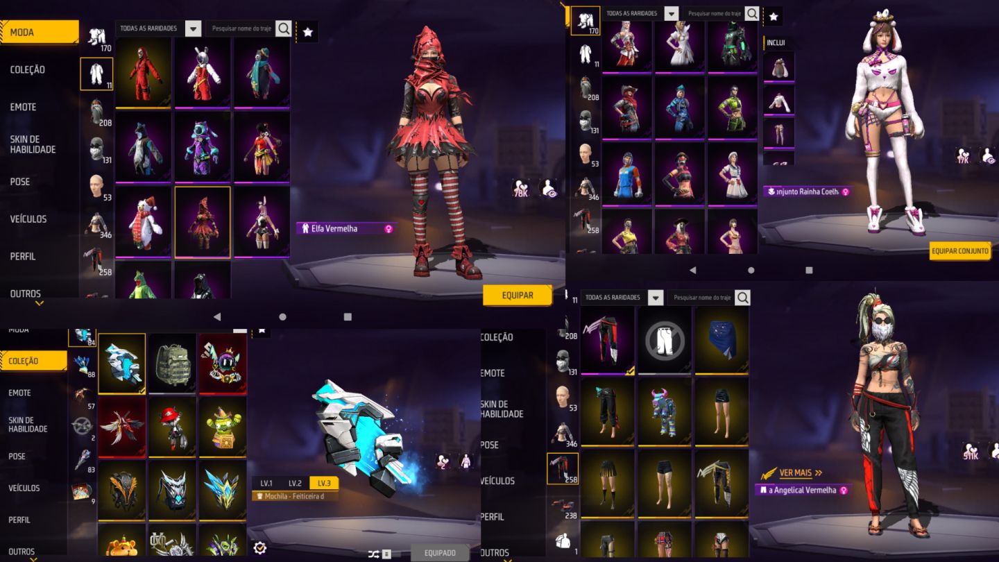 CONTA FREE FIRE | 7 ANOS | LVL 66 | FEMININA E MASCULINA | COLECIONADOR