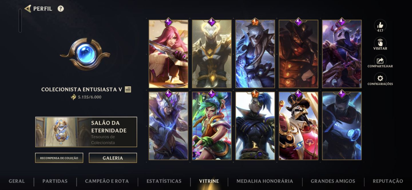 Conta grão mestre com Skins lendárias