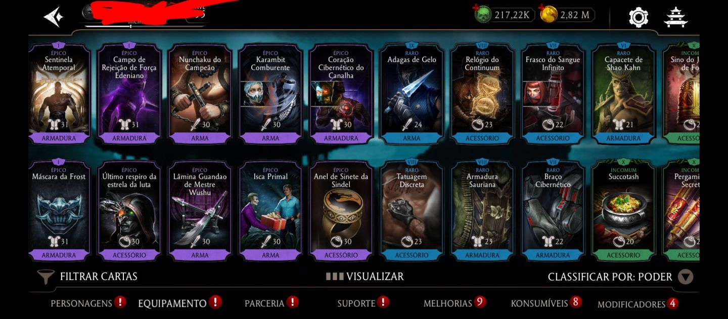 Conta mortal Kombat, Android, 215 K de Alma, varios épicos no X