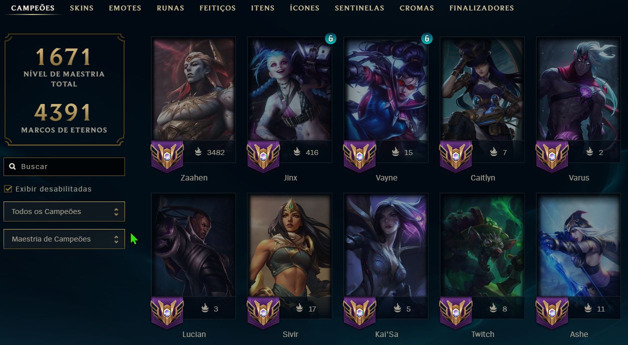 Conta Nível 1308 - 2.2M de pontos com Zaahen (top 01) 1.8M com Jinx