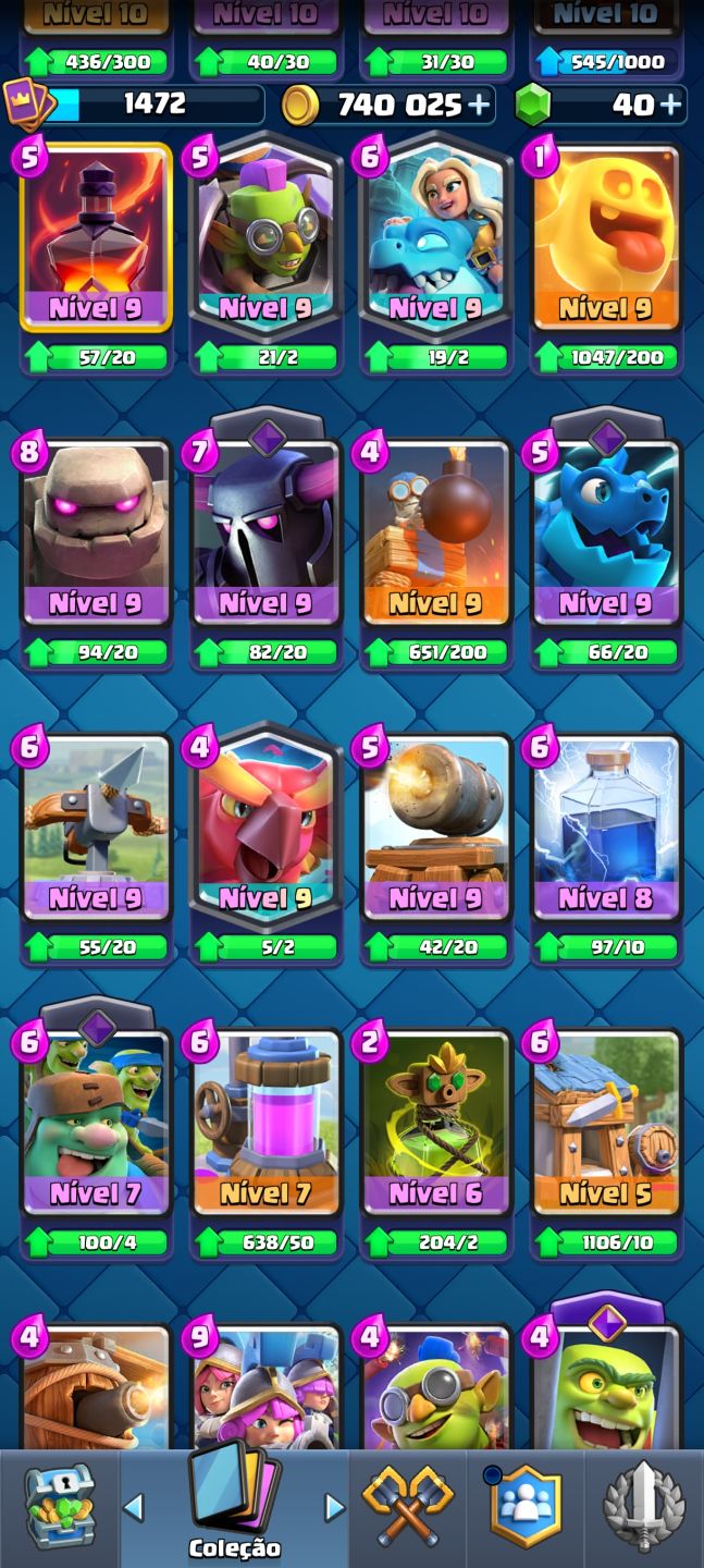 ACC CR NVl 15 DECK FUL 4 HERÓIS 13 EVOLUÇÕES 8 ANOS CARTAS NVL 16 TROFÉUS 11661