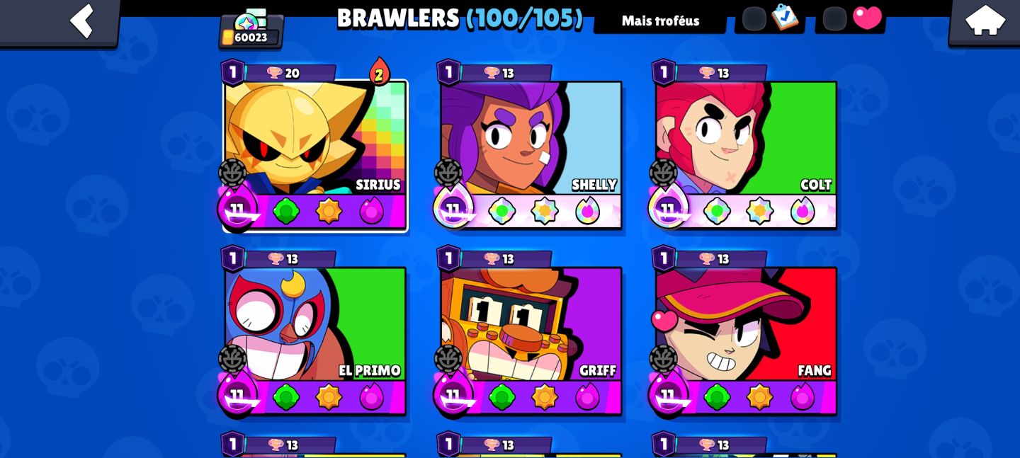 VER DESCRIÇÃO!!!Brawl Stars 60K | 100/105 Brawlers | Gemas e Skins Raras