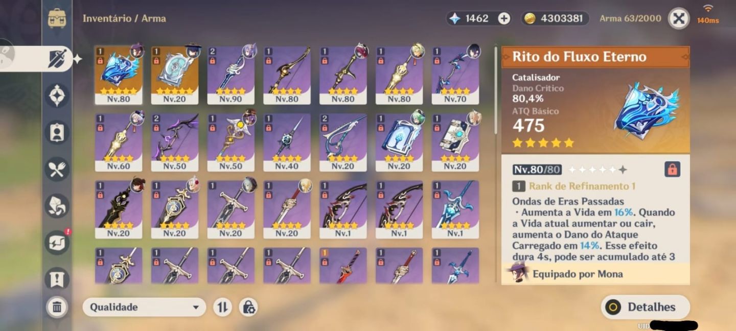 Conta Genshin, Yelan Lv90, Keqing Lv90,Armas 5 Rito do Fluxo, Oração