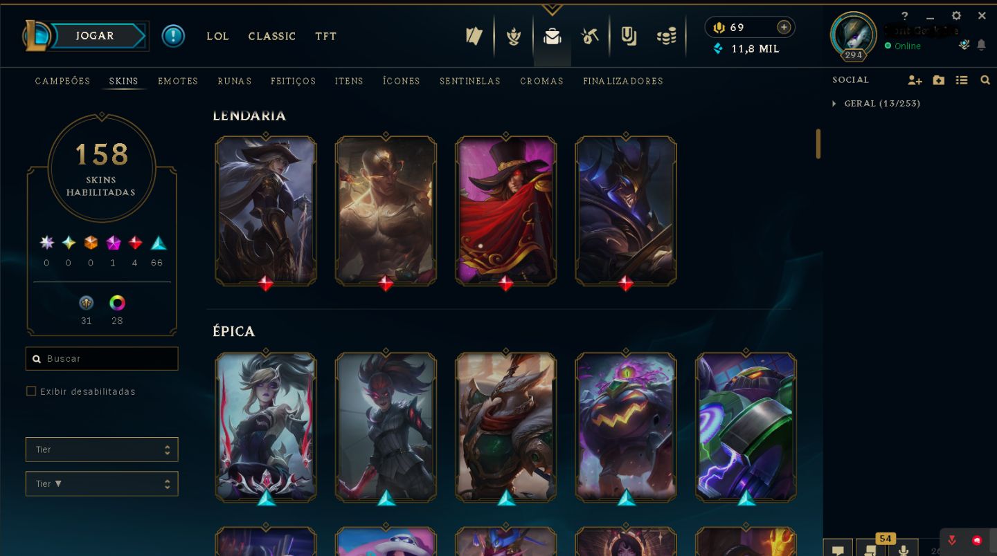 Conta LoL BR | Ex-Mestre | Esmeralda IV | +28 PDL | 158 Skins | 101 Champs