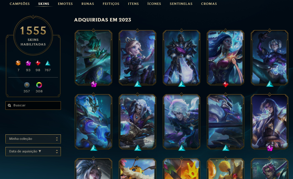 CONTA LOL SEM RANK NAS ULTIMAS 2 SEASON, FULL CHAMPS, 1555 SKINS