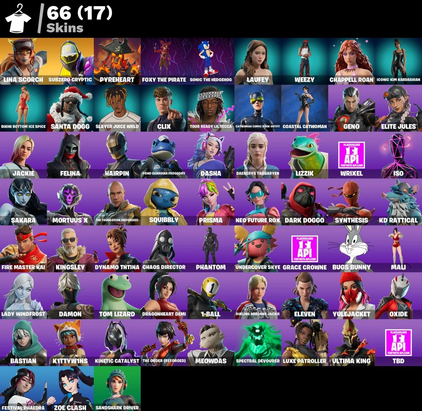 Conta Fortnite com 66 Skins (Foxy, Clix, Mulher gato, Weezy e mais)