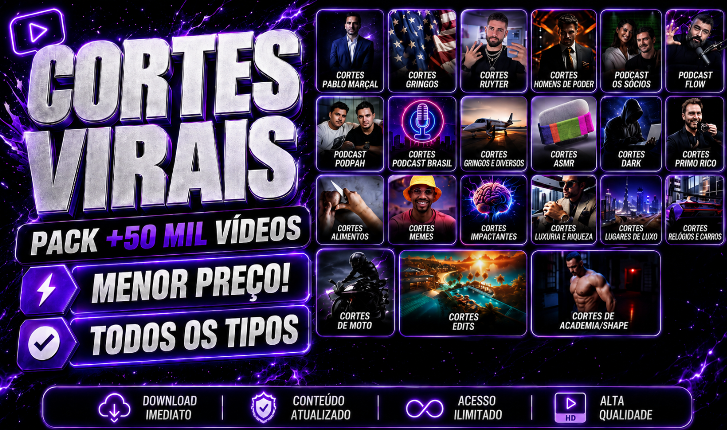 PACK +50 MIL CORTES VIRAIS PRONTOS PARA POSTAR
