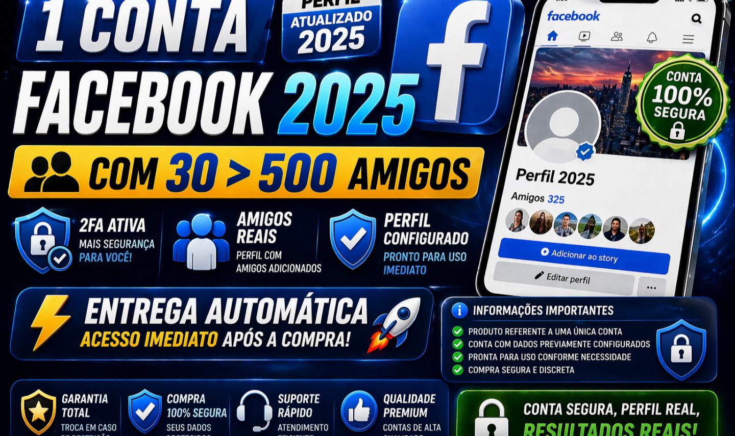 1X Conta Facebook 2025 | 2FA Ativa | Perfil com Amigos | Entrega Automática