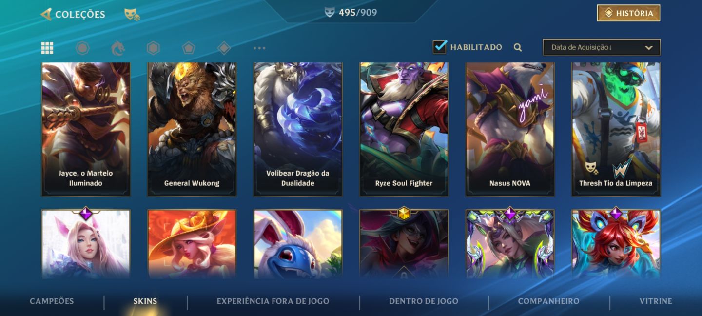 CONTA WILD RIFT FULL SKIN, Basicamente todos os champs tem skin