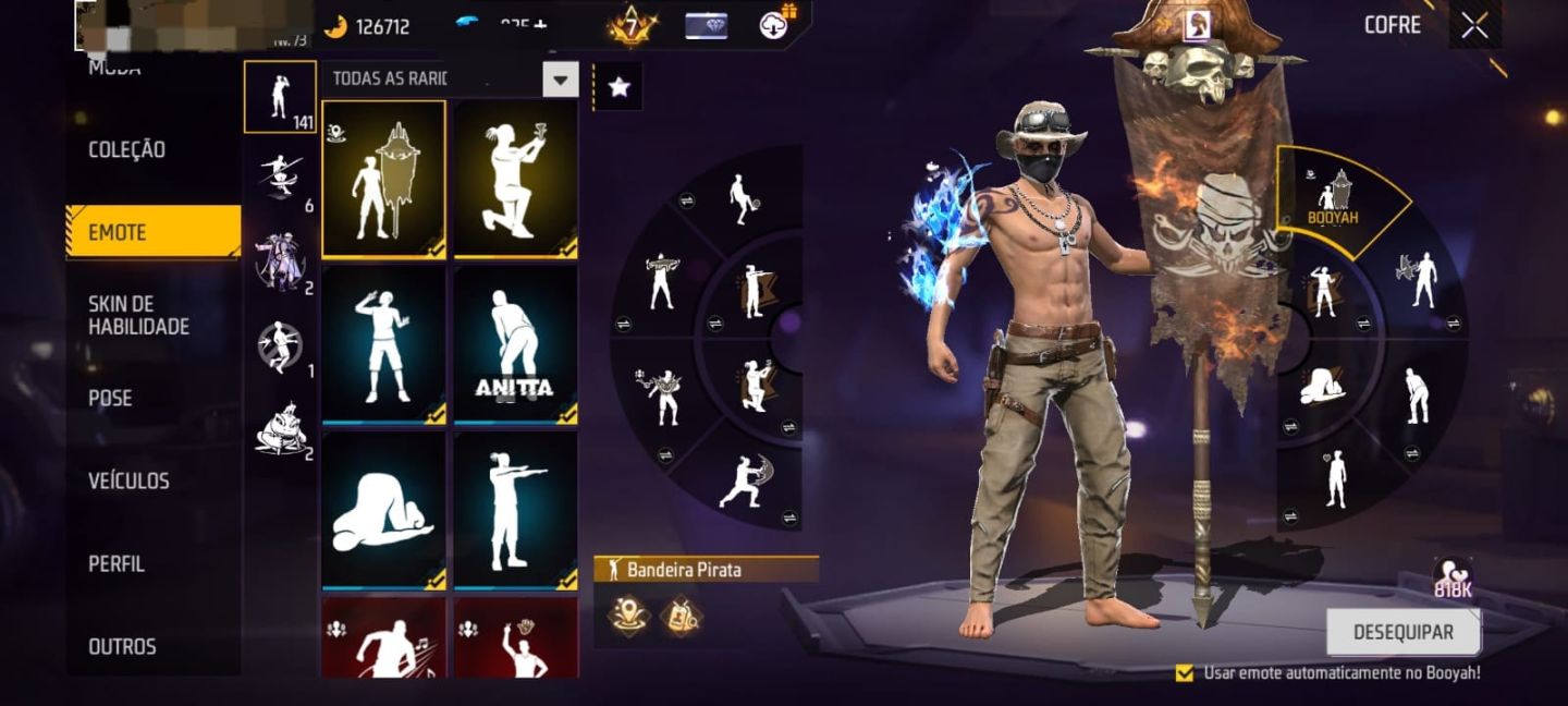 Conta ff prime 7, com a nova skin do halloween masculino. 844 peitas