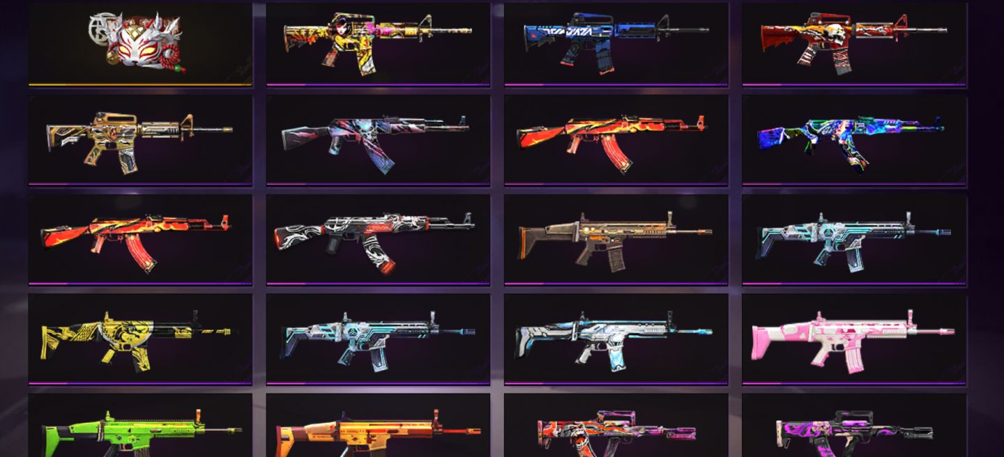 Conta de fre fre com várias skins de armas atribuídas