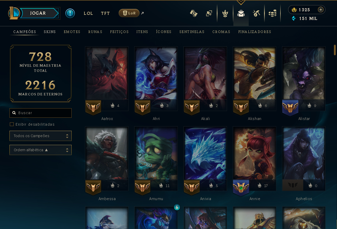 Conta 2013 - Plat 2 (1/5 MD5) 566 Skins / Todos Champs / 151k EA / 14k EL + TFT
