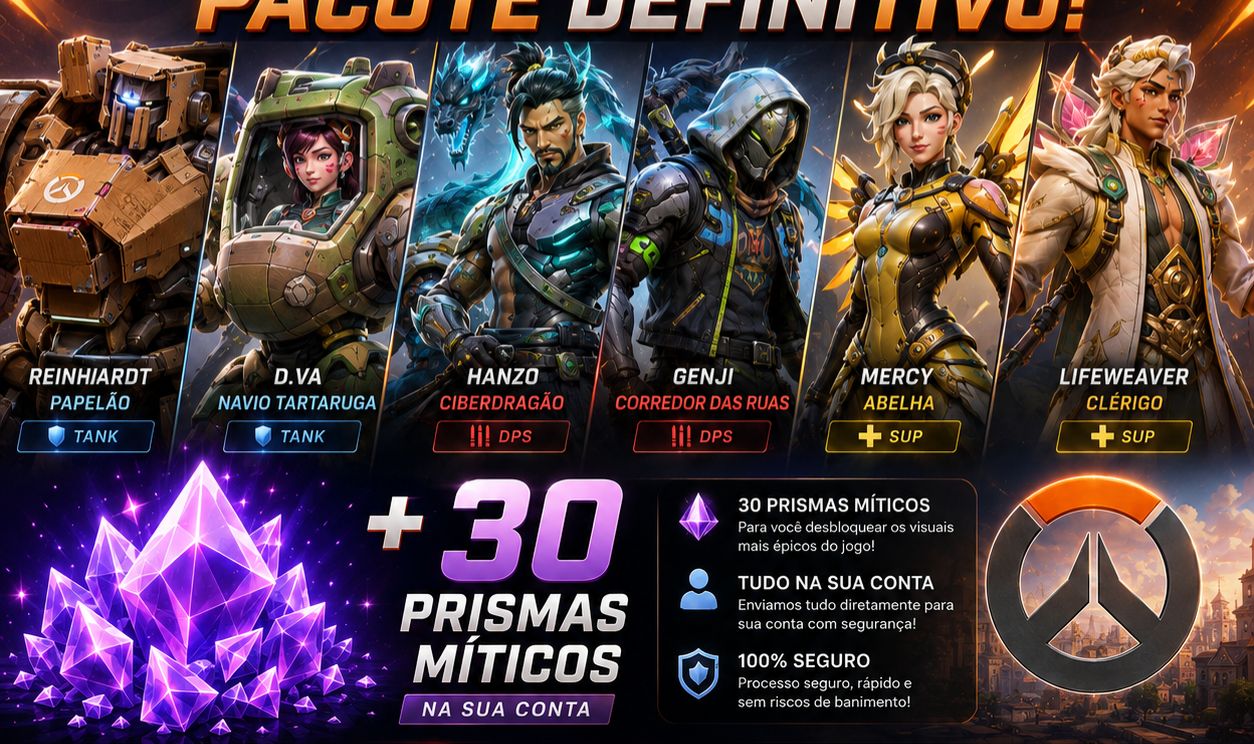 OVERWATCH PACOTE 30 PRISMAS MAIS 6 SKINS