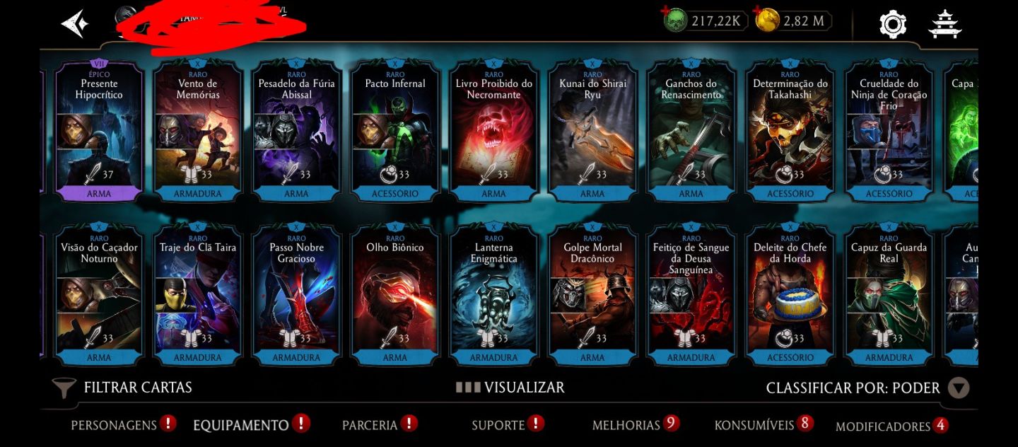 Conta mortal Kombat, Android, 215 K de Alma, varios épicos no X