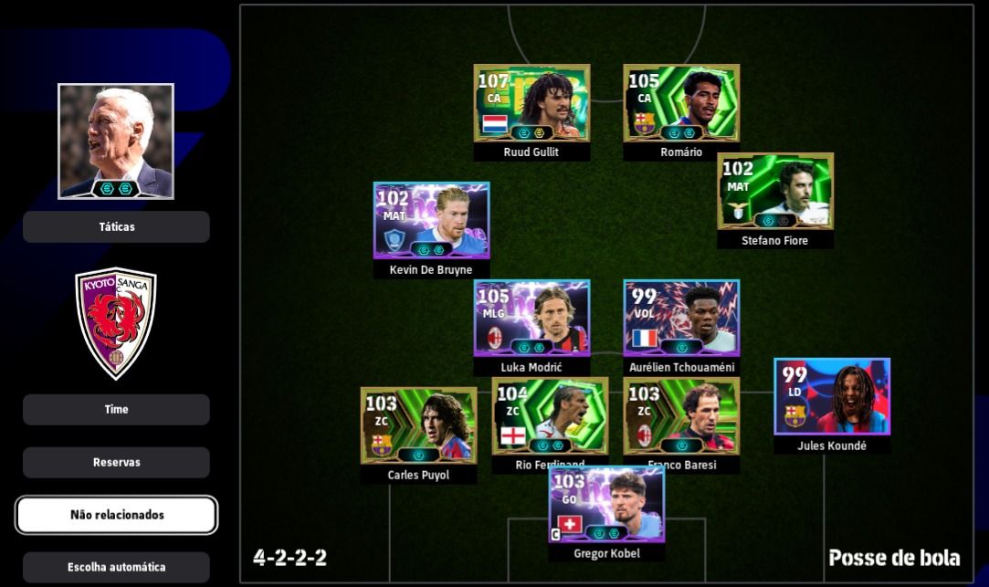 CONTA eFOOTBALL STEAM | FORÇA 3180 | GULLIT 107, ROMÁRIO 105, MODRI E DE BRUYNE