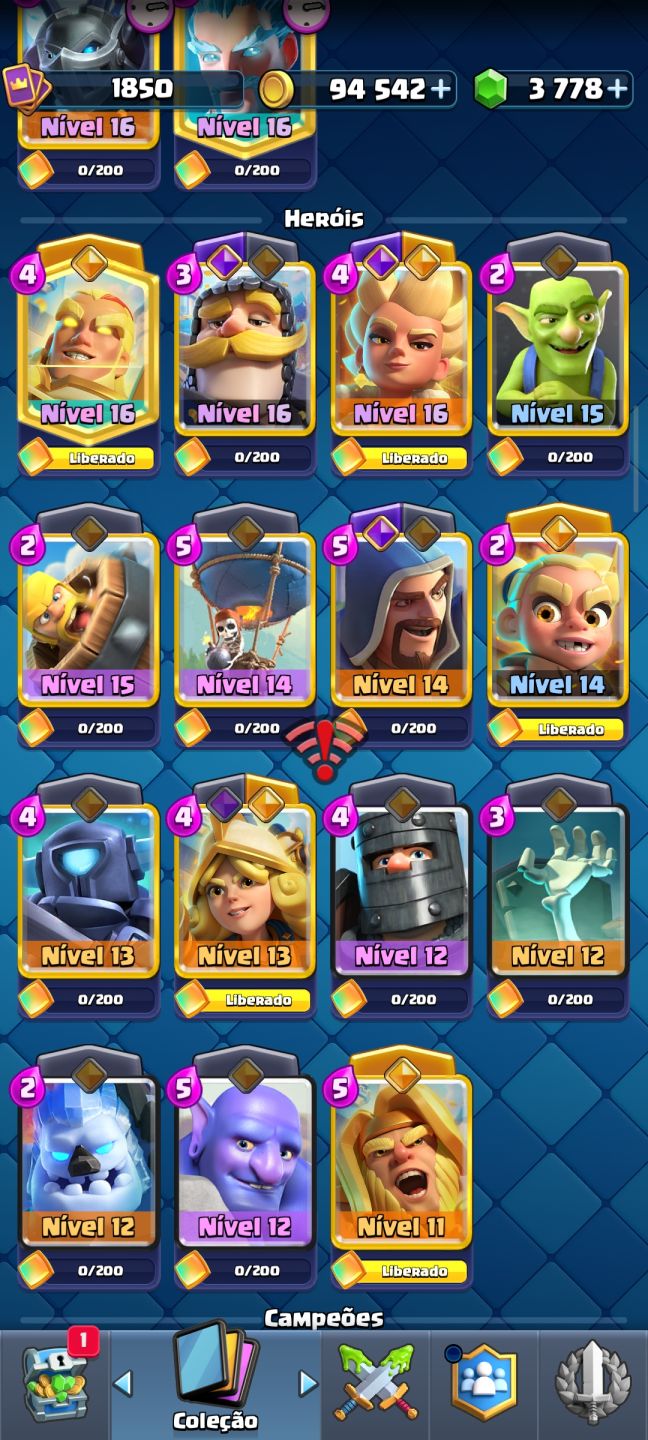 Conta Clash Royale 20 cartas level 16, maior campeão e banner raro