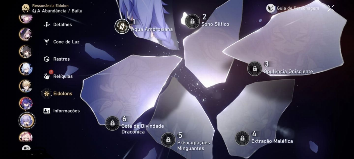 Conta de Honkai Star rail level 70 com vários personagens