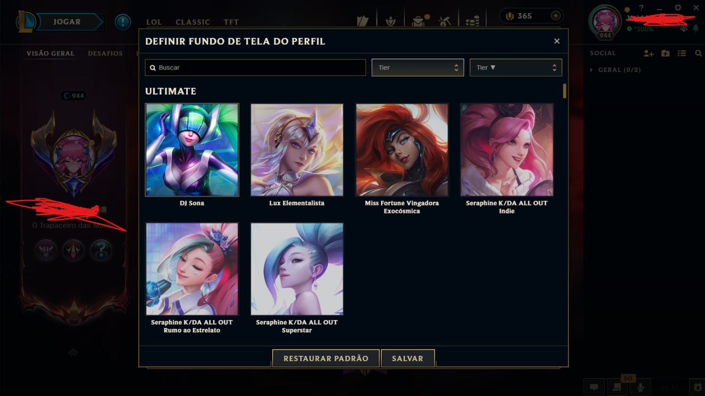CONTA HIGH LEVEL 944 | PLATINA I | 324 SKINS (4 ULTIMATES + 25 MÍTICAS)