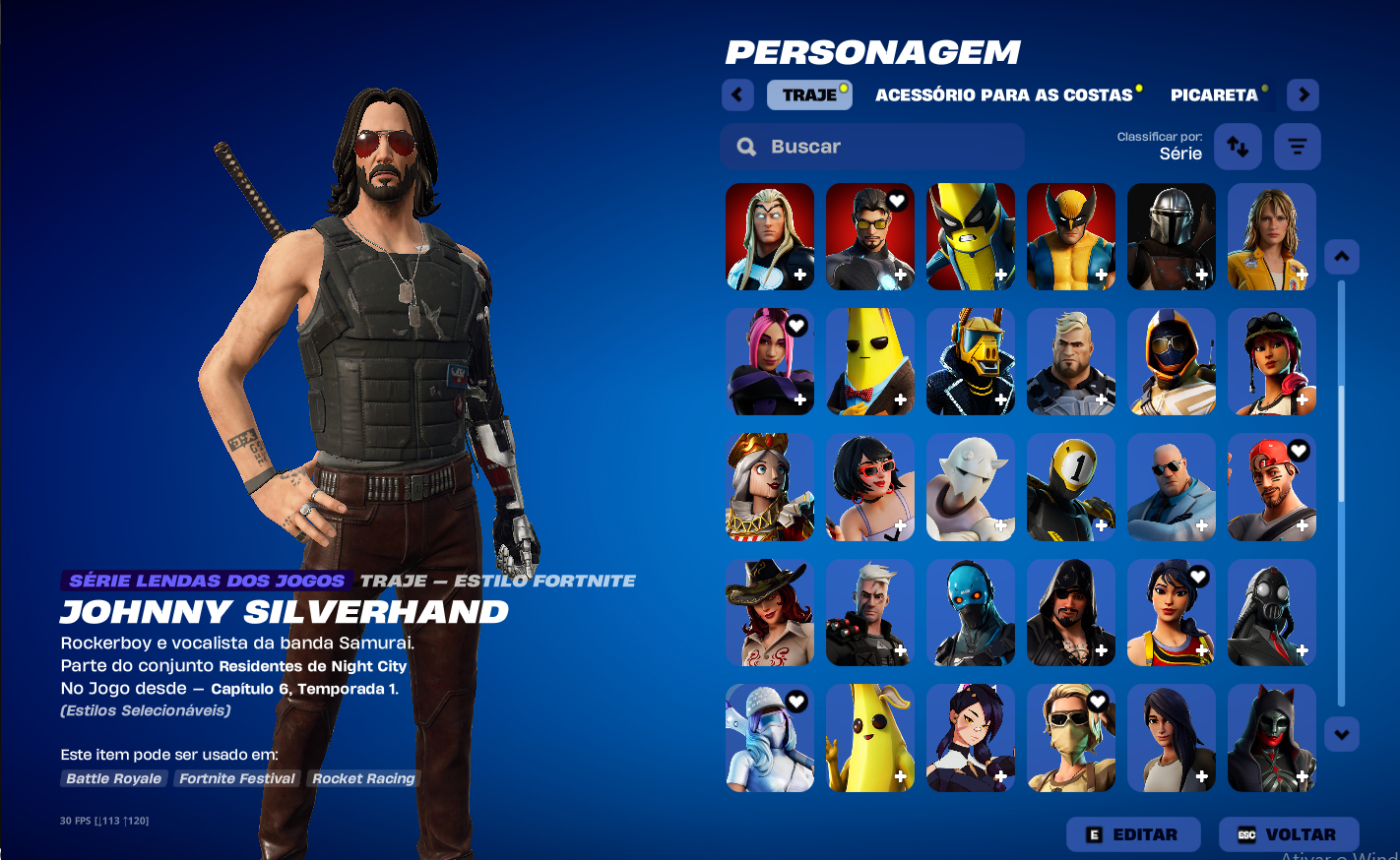 Conta de Fortnite/Epic Games Capitulo 1, Aproximadamente 115 skins