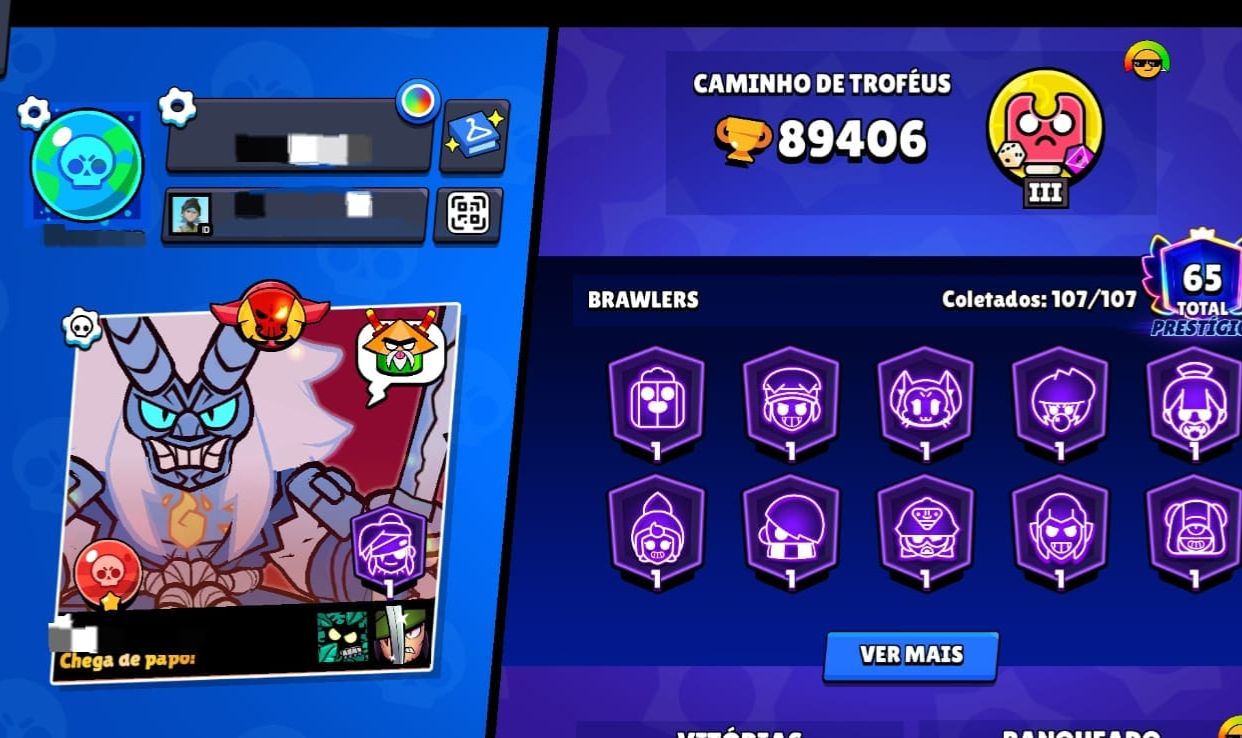 Brawl 89k de troféus com muitas skins raras e upadas!!
