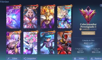 Conta Mlbb 414 Skins - 3 Legends - Emblemas Max 60 - Colaborações Anime.