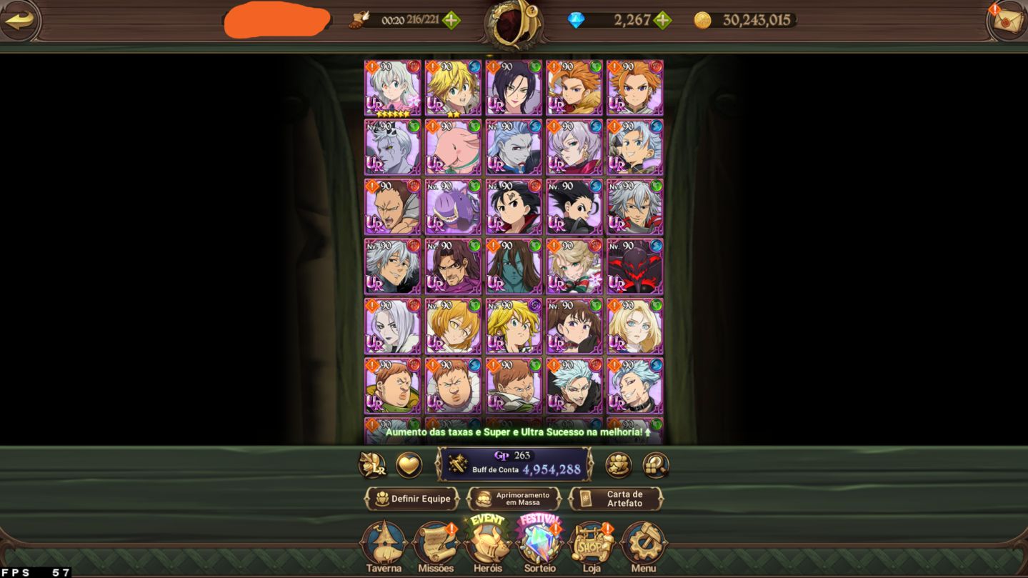 CONTA 7DS GRAND CROSS - 5KK DE CC BOX + ODIN 3/6 + GAWAIN 4/6 + 2.2K DIAMANTE