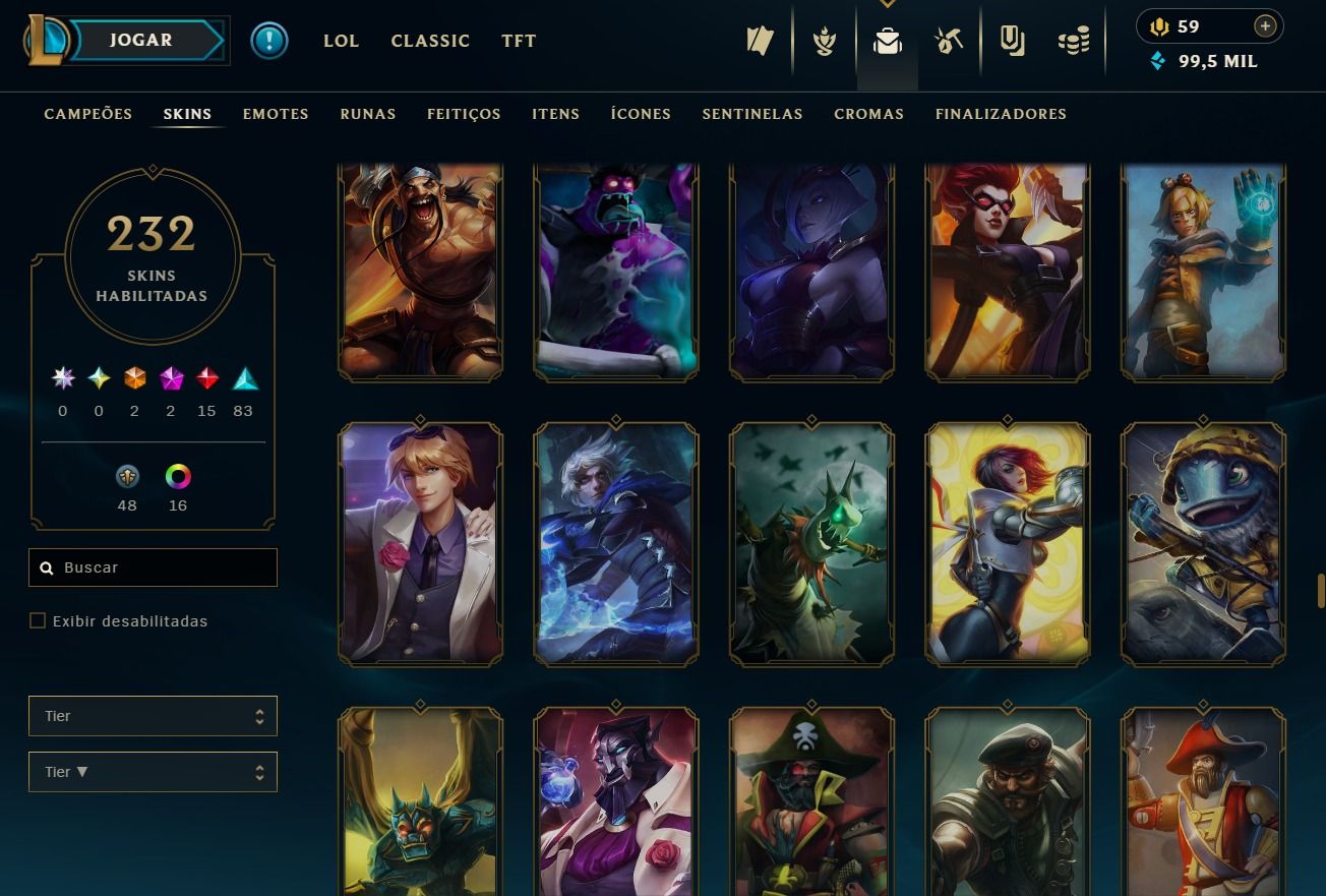 CONTA DE 2017 - 232 SKINS - LVL 374 - TODOS CAMPEÕES - 99K DE EA - 24 CROMAS