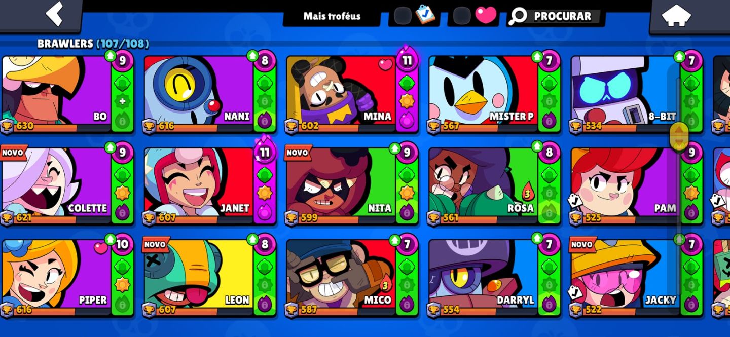 CONTA BRAWL STARS FULL | 48K TROFÉUS | 107/108 BRAWLERS | 262 SKINS | 21 PRESTÍG