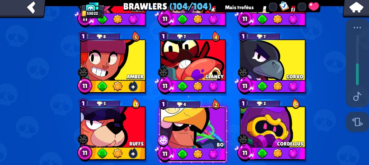 Conta de brawl com 53k de troféus,104 brawlers e skins raras