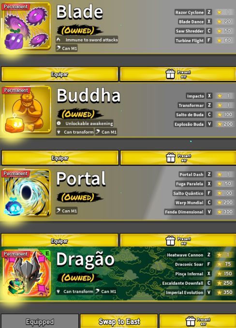 Conta de Blox Fruits Full com Dragon, Portal e Buddha Perm, Gamepass e raças v4
